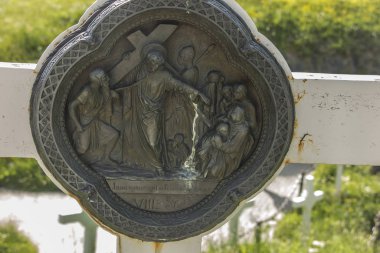 La Salette, Fransa, 26 Haziran 2019: Haç İstasyonları lider 