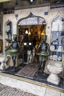 Jerusalem, Israel, January 29, 2020: Store with sculptures and other souvenirs in the old part of Jerusalem in Israel