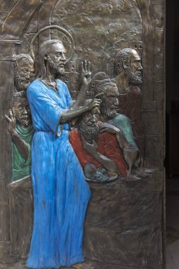 JERUSALEM, ISRAEL, JANUARY 30, 2020: Door of St. Peter's Church in Gallicant at Zion Mount in Jerusalem Old city area, Israel