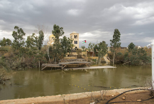 Qasr el Yahud near Jericho, according to tradition it is the place where the Israelites crossed the Jordan River where Jesus was baptized. Israel's border with Jordan in January 2020