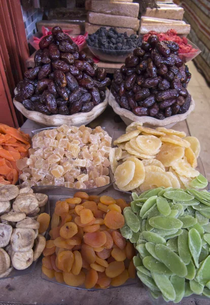 Fruits Secs Couchés Sur Étal Marché Vendre Dans Vieille Ville — Photo