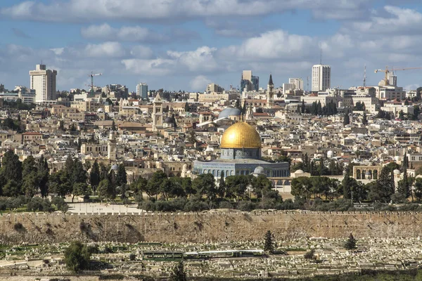 Panorama Com Vista Para Cidade Velha Jerusalém Israel Incluindo Cúpula — Fotografia de Stock