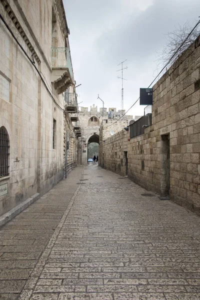 Úzká Prázdná Ulice Starém Jeruzalémě Izrael Během Období Dešťů — Stock fotografie
