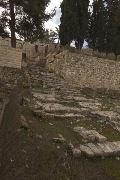 Gerusalemme Israele Antica Scalinata Vicino Alla Chiesa San Pietro Gallicantu — Foto Stock