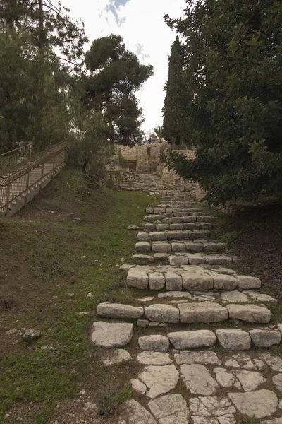 Jerusalém Israel Escadaria Antiga Perto Igreja São Pedro Gallicantu Muitos — Fotografia de Stock