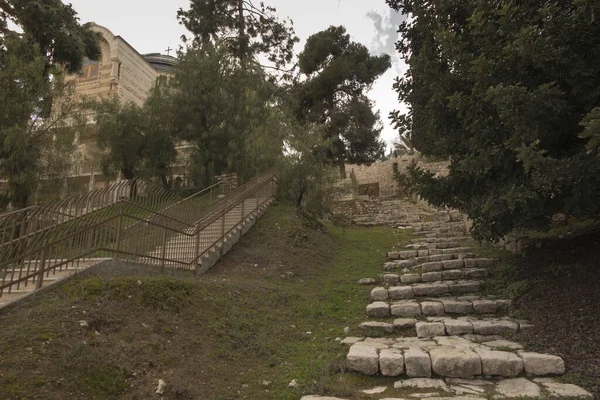 Jerusalén Israel Antigua Escalera Cerca Iglesia San Pedro Gallicantu Muchos — Foto de Stock