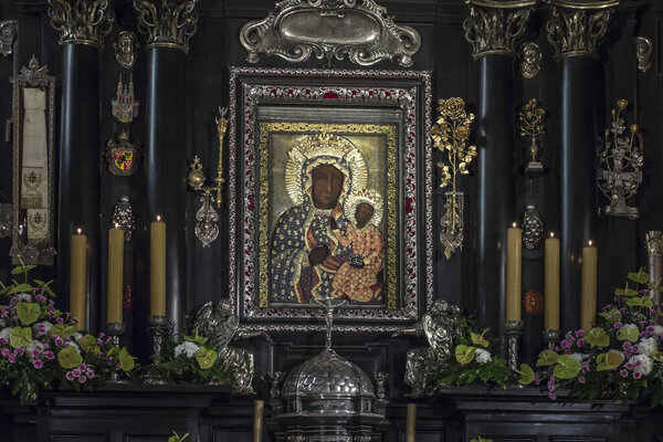 Czestochowa, Poland, March 19, 2020: Jasna Gora Monastery: chapel and Wonderful Image of the Black Madonna of Czestochowa (Our Lady of Czestochowa)