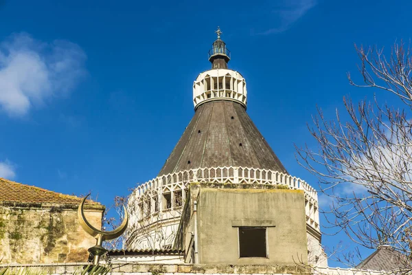 Dome Basilica Annunciation Nazareth Israel Blue Sky Visible Muslim Crescent — Stock fotografie