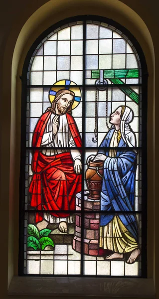 Kalety Miotek Lengyelország 2020 Április Stained Glass Window Church Francis — Stock Fotó