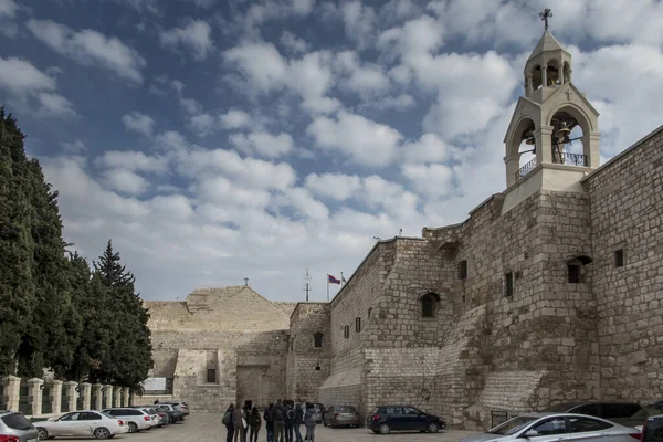 Náměstí Před Bazilikou Narození Ježíše Krista Betlémě Palestině Viditelný Vchod — Stock fotografie