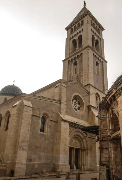 Old City Jerusalem Christian Quarter Empty Street Square Morning Rainy — Stock Photo, Image