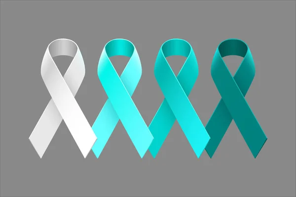 Set of vector teal ribbons from white to dark teal over neutral gray background — Stock Vector