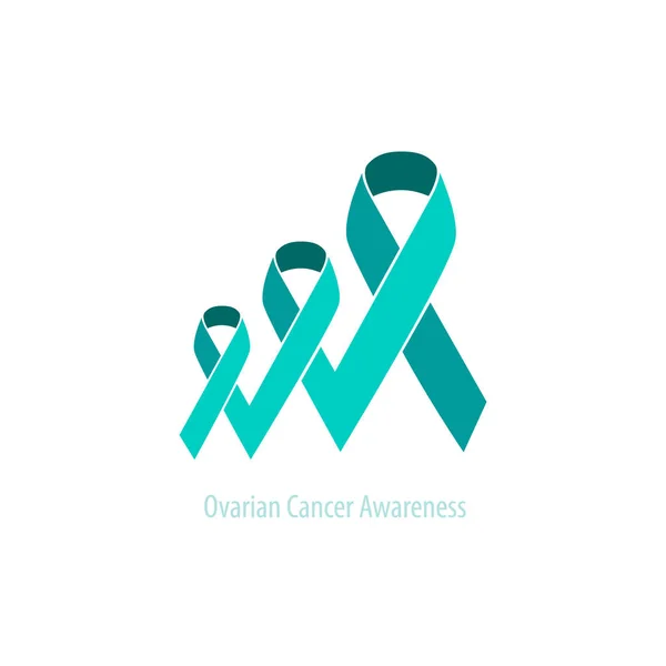 Ovarian Cancer Teal Ribbon Awareness&Support Emblem, vector duotone over light background — Stock Vector