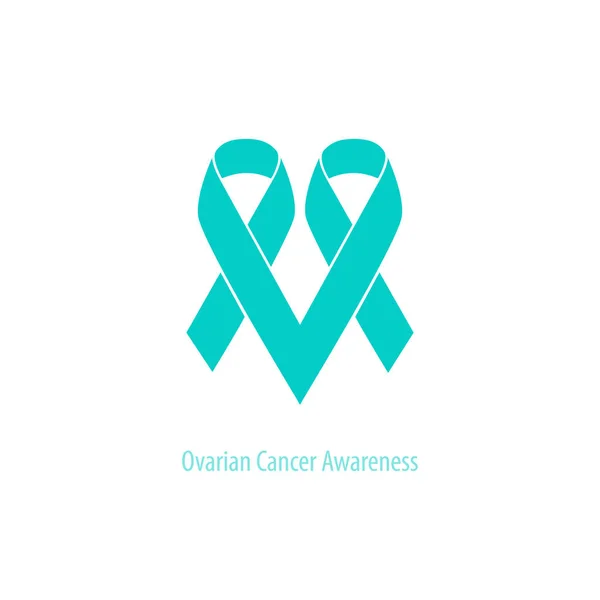 Ovarian cancer Heart symbol teal ribbon flat shape design isolated on white — Stock Vector