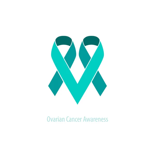 Teal Ribbons Ovarian Cancer Awareness&Support Heart Emblem flat vector design over light background — Stock Vector