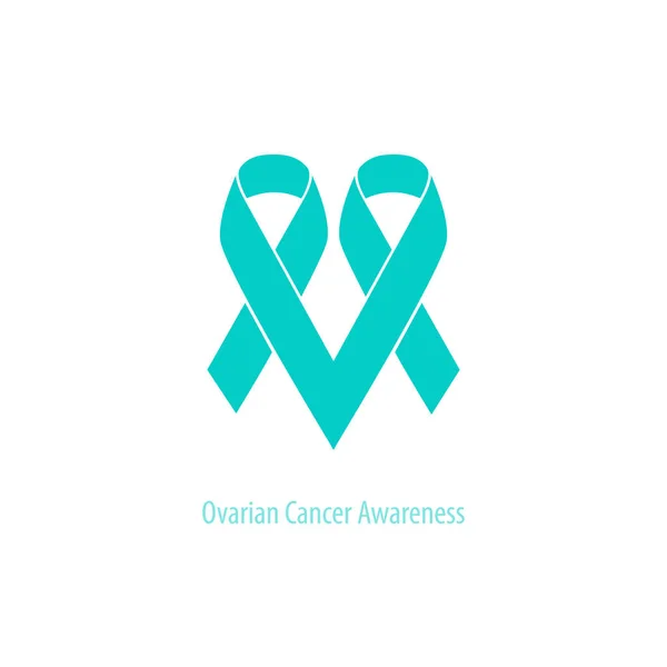 卵巢癌的心符号深青色丝带扁平形状设计上白色孤立 免版税图库矢量图片