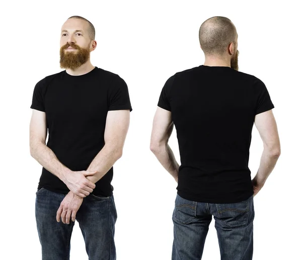 Man met baard lege zwarte shirt dragen — Stockfoto