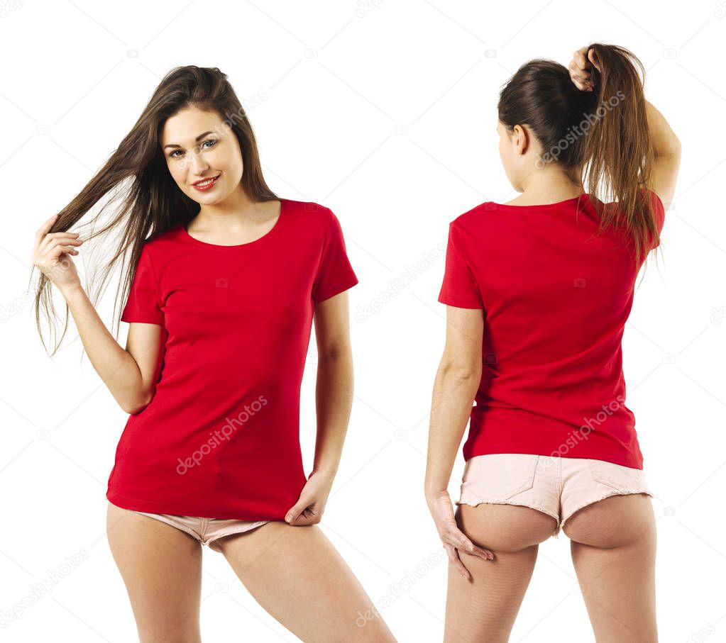 Sexy lady wearing blank red shirt