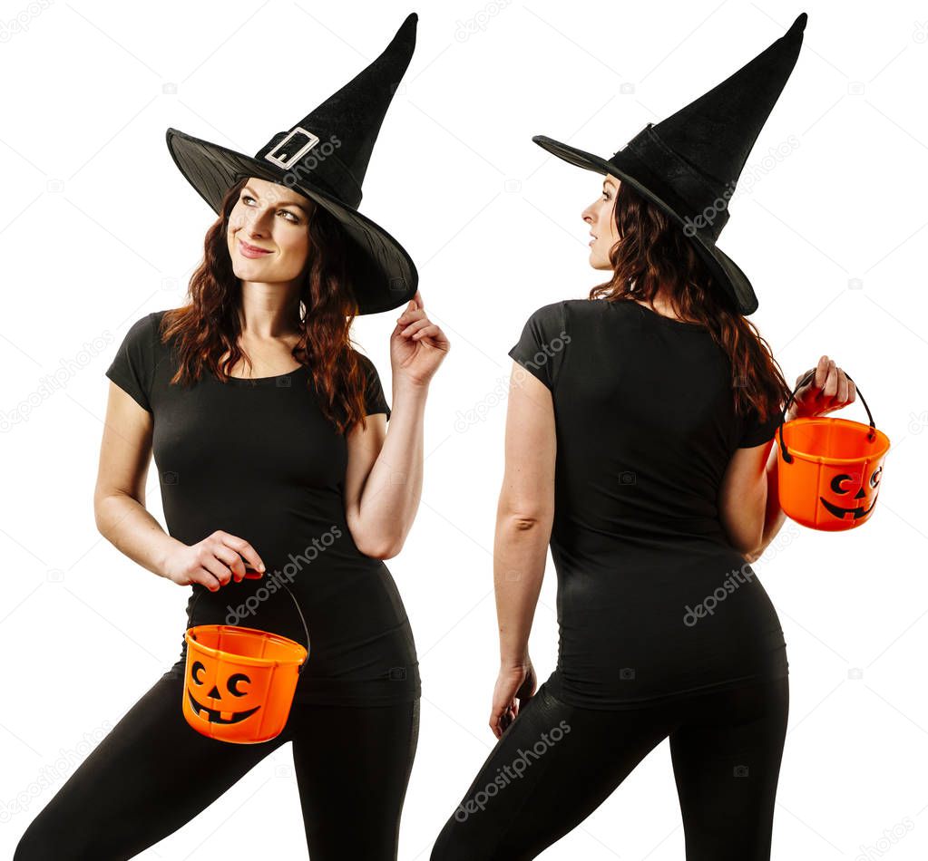 Sexy woman during halloween with blank black shirt