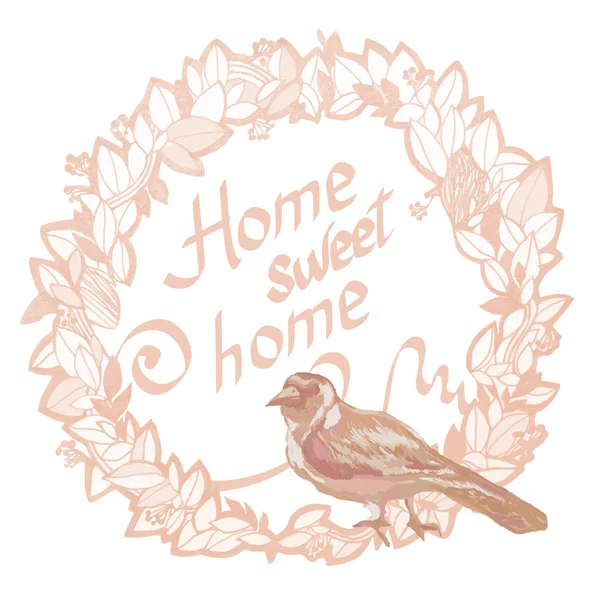 Hogar dulce hogar y pájaro — Vector de stock