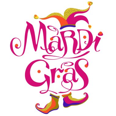 Mardi Gras logosu ve başlık & ayakkabıları