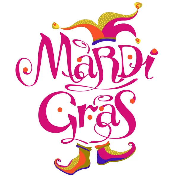 Logo Lettering Mardi Gras Con Cappuccio Scarpe — Vettoriale Stock