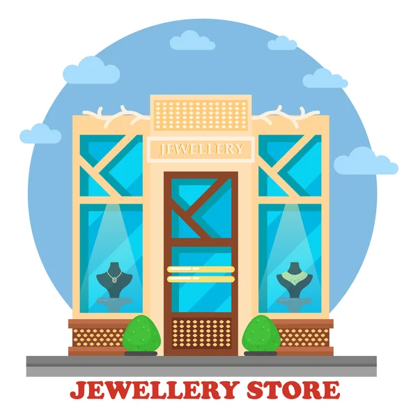 Jewelry shop or store with ornaments on maneken — Stock Vector