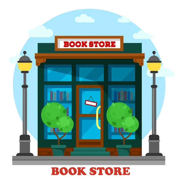 Toko buku atau toko untuk membaca tampilan luar ruangan kertas - Stok Vektor