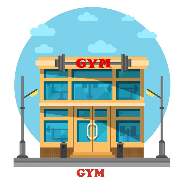Gym atau gimnasium, arsitektur pusat kebugaran - Stok Vektor