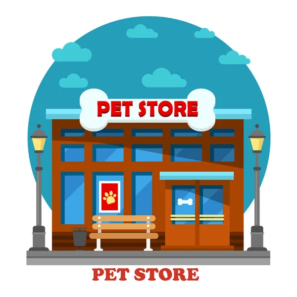 Hayvan bakım binası için evcil hayvan mağazası ve mağazası — Stok Vektör