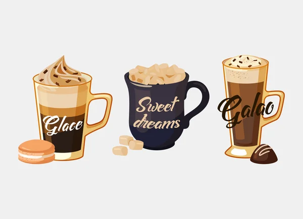 Glace koffie en portugal galao, cup met suiker — Stockvector