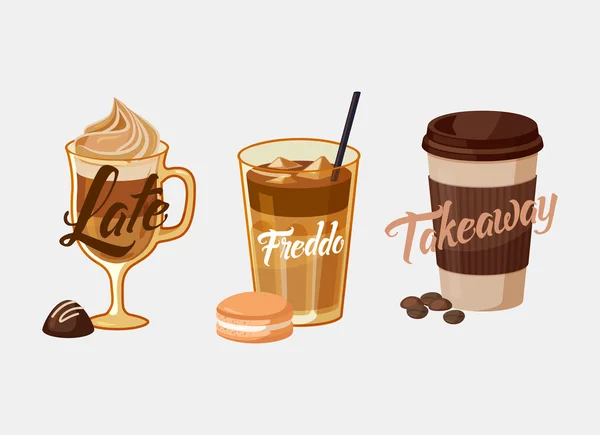 Iced koffie latte of mokka en freddo, cup mouw — Stockvector