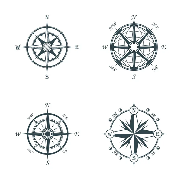 Conjunto de brújulas vintage o antiguo estilo diferente — Archivo Imágenes Vectoriales