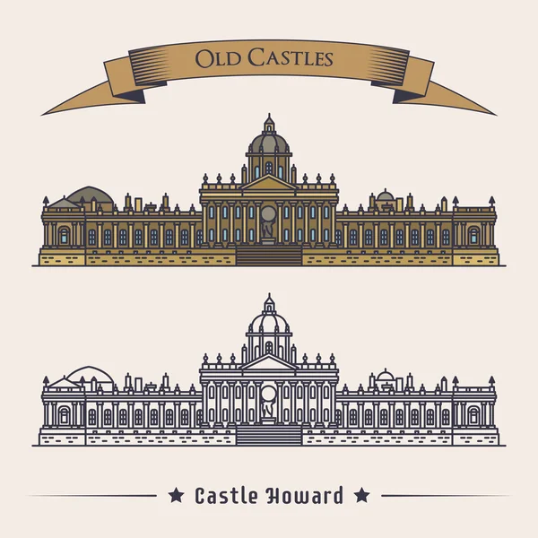 Inglaterra norte yorkshire castelo howard ou imponente casa. Casa de campo para construção da mansão da família do senhor ou vista exterior da estrutura. Ilustrações para o tema do monumento histórico antigo ou vintage —  Vetores de Stock