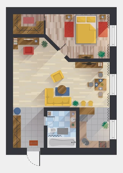 Mieszkanie lub dom, widok z góry plan piętra — Wektor stockowy