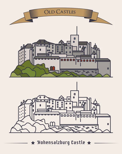 Castillo antiguo de Hohensalzburg en Austria, Salzburgo . — Vector de stock