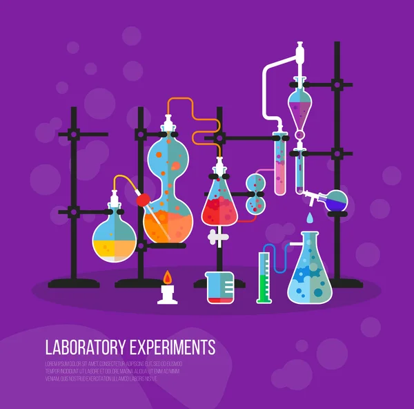 Experiment chemie skleněné baňky s trubicemi — Stockový vektor