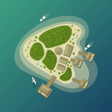 Tropik ada plaj veya paradise Isle Üstten Görünüm