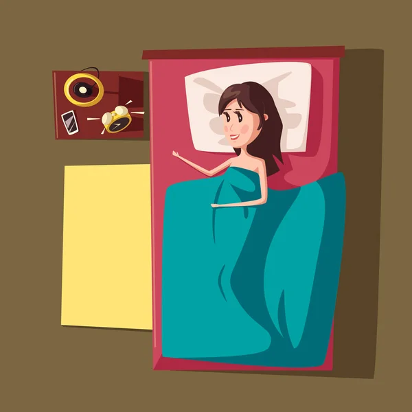 Schlafendes Mädchen oder Frau im Bett — Stockvektor
