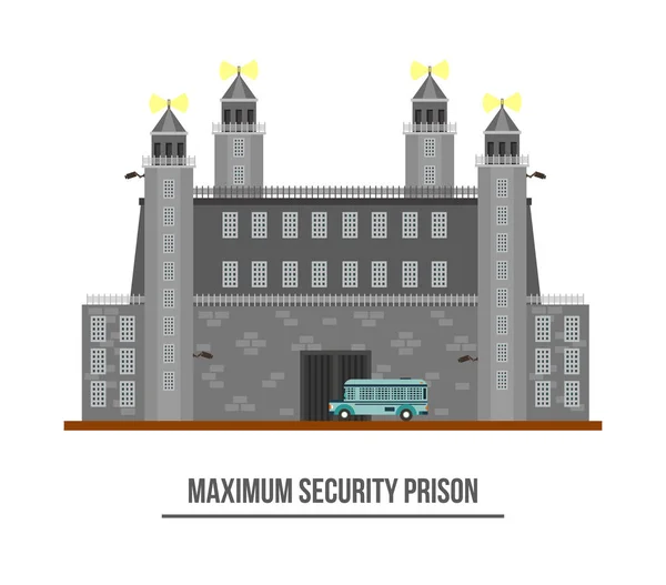 Φυλακή εξωτερικό ή φυλακή κτίριο με πύργους — Διανυσματικό Αρχείο