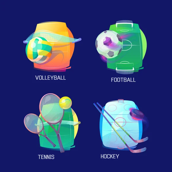 Спортивный логотип хоккея, тенниса, футбола, волейбола — стоковый вектор