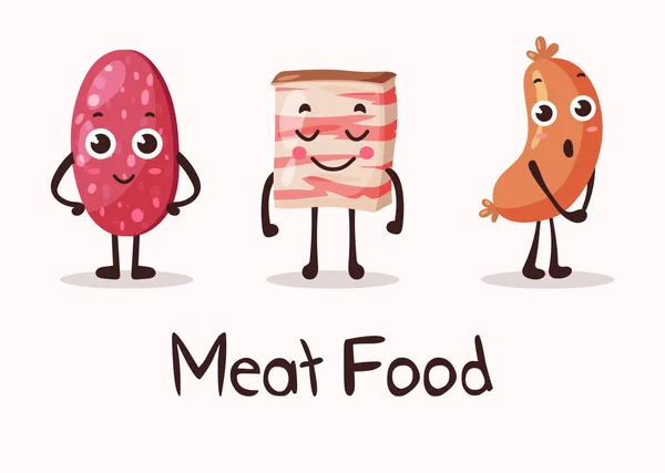 Cartoon meat food characters with smiley faces — Stock Illustration Cartoon meat food characters with smiley faces Royalty Free Stock Illustrations