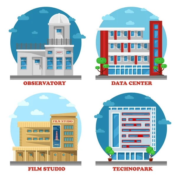 Edifício do observatório e arquitetura do estúdio de cinema —  Vetores de Stock