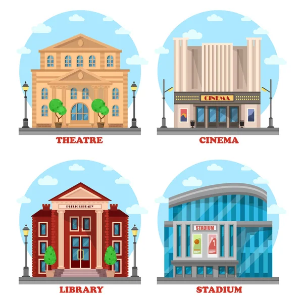 Cinema building, library architecture. — Stock Vector