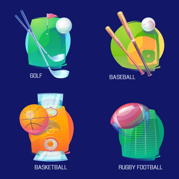 Logo van de sport van basketbal, honkbal en golf — Stockvector