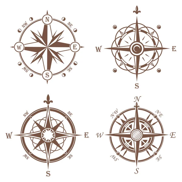 Isolated vintage or old compass rose icons — Stock Vector