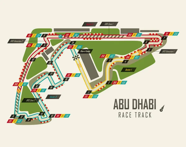 Fórmula 1 pista de corrida em Abu Dhabi vista superior —  Vetores de Stock