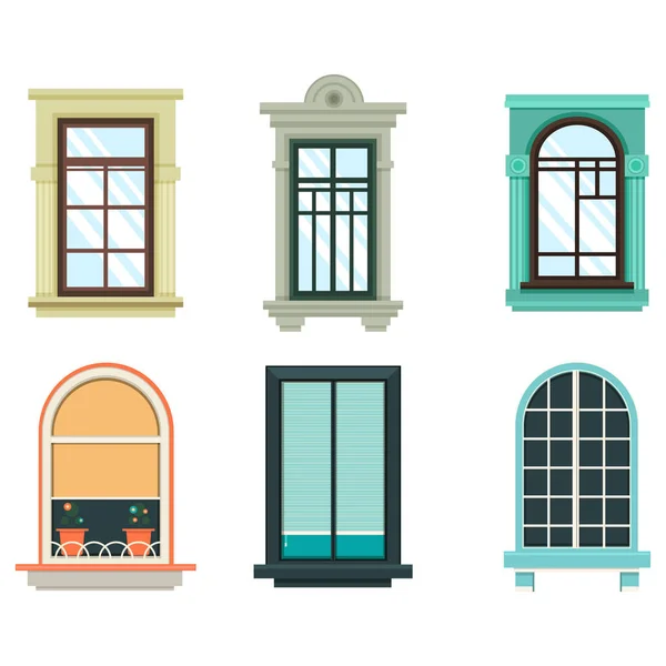 Cadre de fenêtres en bois isolé vue extérieure — Image vectorielle