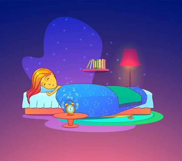 Κορίτσι ή γυναίκα στον ύπνο, όνειρα στο κρεβάτι — Διανυσματικό Αρχείο