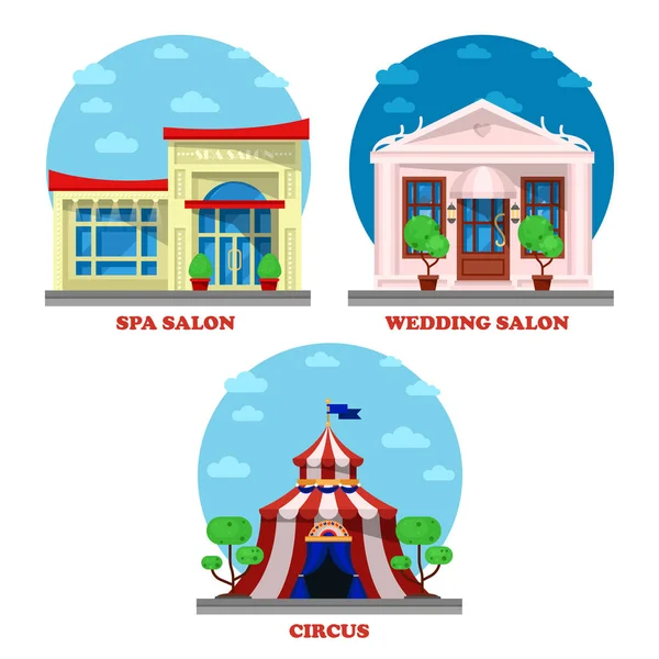 Circus and spa salon, wedding building exterior — Stock Vector